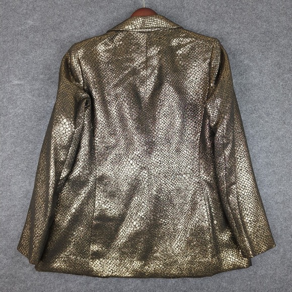 Anne Klein Womens Blazer Jacket Gold Black Snake Print Metallic Textured Size M - Picture 6 of 11